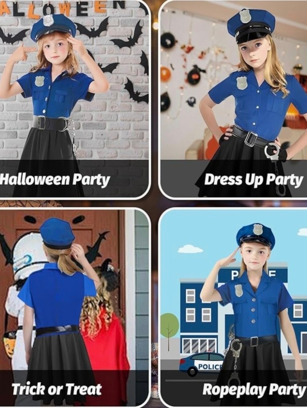 Police Officer Girls Costume Accessories Halloween Theme Party Size XL